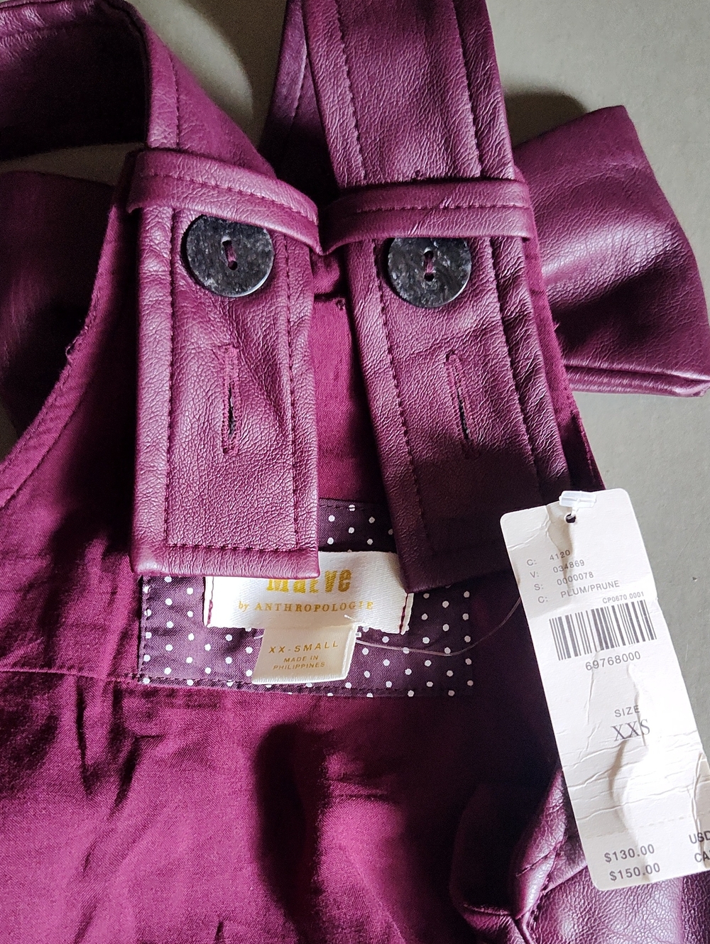 Maeve Anthropologie Maroon Faux Leather Pinefore Xxs - Picture 6 of 7